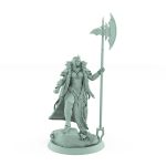 fantasy female warrior miniature in cloak holding battle axe standing on stone from unchained collection