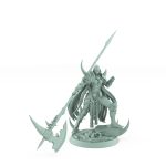 detailed female fantasy warrior with halberd and cape from unchained collection standing on skull base