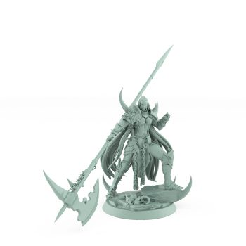 detailed female fantasy warrior with halberd and cape from unchained collection standing on skull base