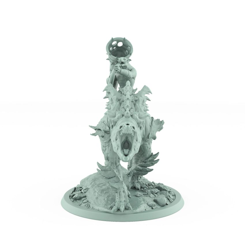 ratfolk barbarian horn riding beast miniature