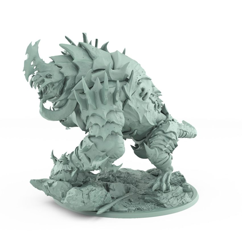 gargantuan armored rat monster solo miniature with plague spikes and open roar pose