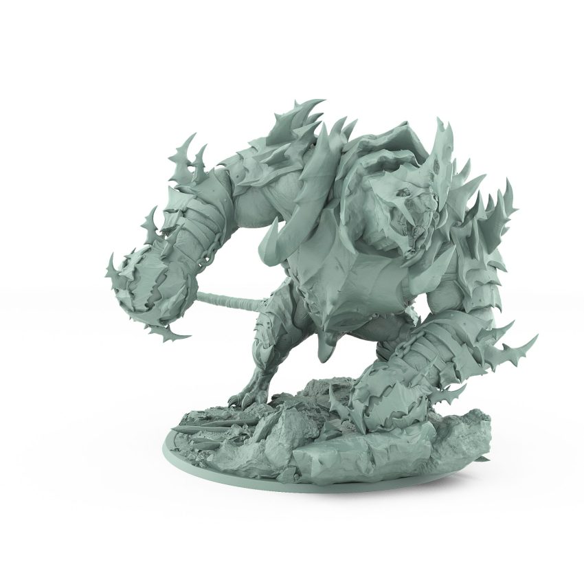 gargantuan armored rat monster solo miniature with plague spikes and open roar pose