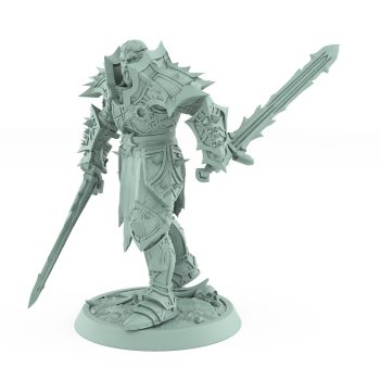 unchained commander attack dark armored fantasy knight with rune blades tabletop stl printable miniature