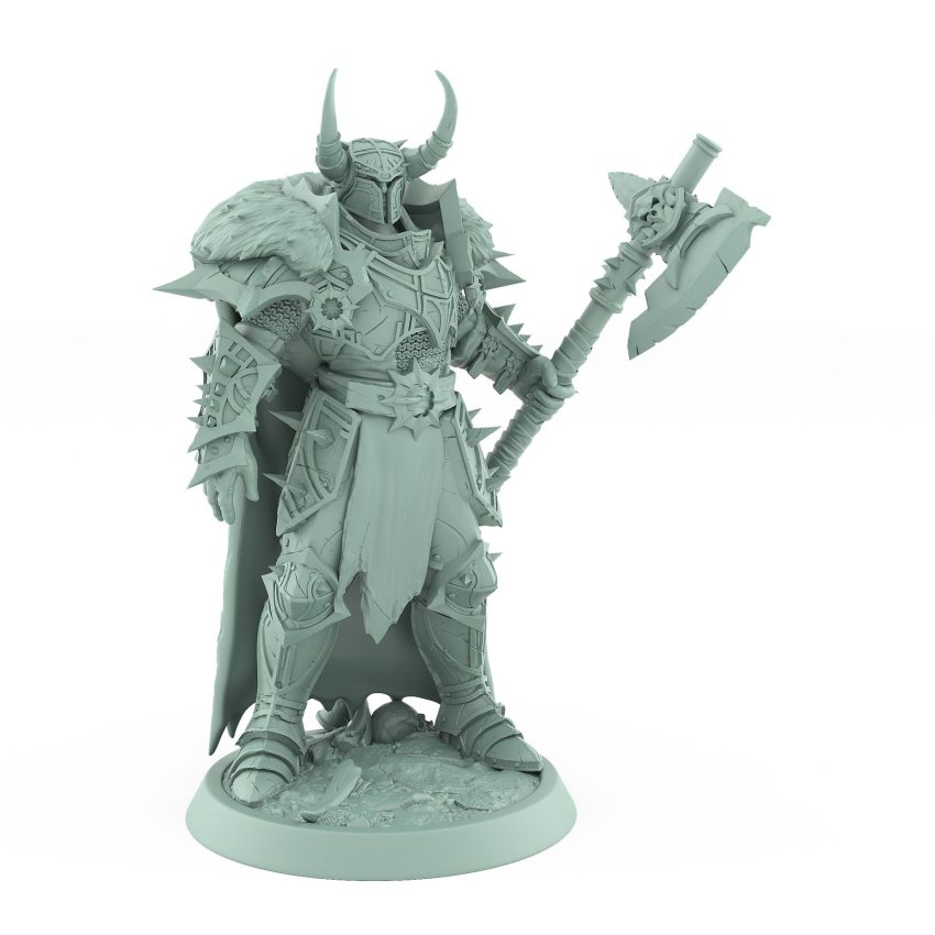 unchained commander chief cape dark fantasy villain knight model with spiked armor and skull mace