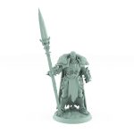 unchained commander mini with spear in spiked armor and fur cloak standing in commanding pose