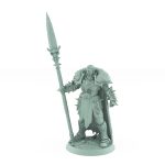 unchained commander mini with spear in spiked armor and fur cloak standing in commanding pose