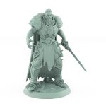 unchained commander idle in fur cape and armored legs standing ready with sword