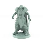unchained commander idle in fur cape and armored legs standing ready with sword