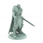 unchained commander idle in fur cape and armored legs standing ready with sword