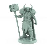 dark fantasy unchained commander in fur cape wielding warhammer in commanding stance