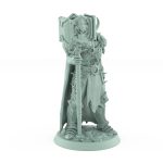 dark fantasy unchained commander in fur cape wielding warhammer in commanding stance