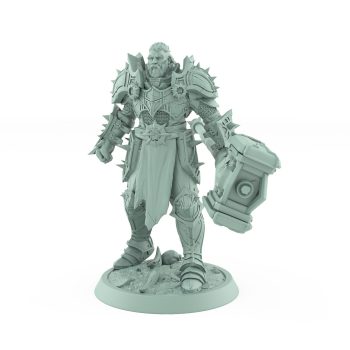 commanding warlord holding massive hammer in spiked armor from unchained collection