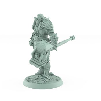 commanding warlord holding massive hammer in spiked armor from unchained collection
