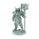 dark fantasy unchained human male in full armor holding massive hammer in standing pose