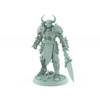 armored war commander with horned helmet and glaive from unchained collection