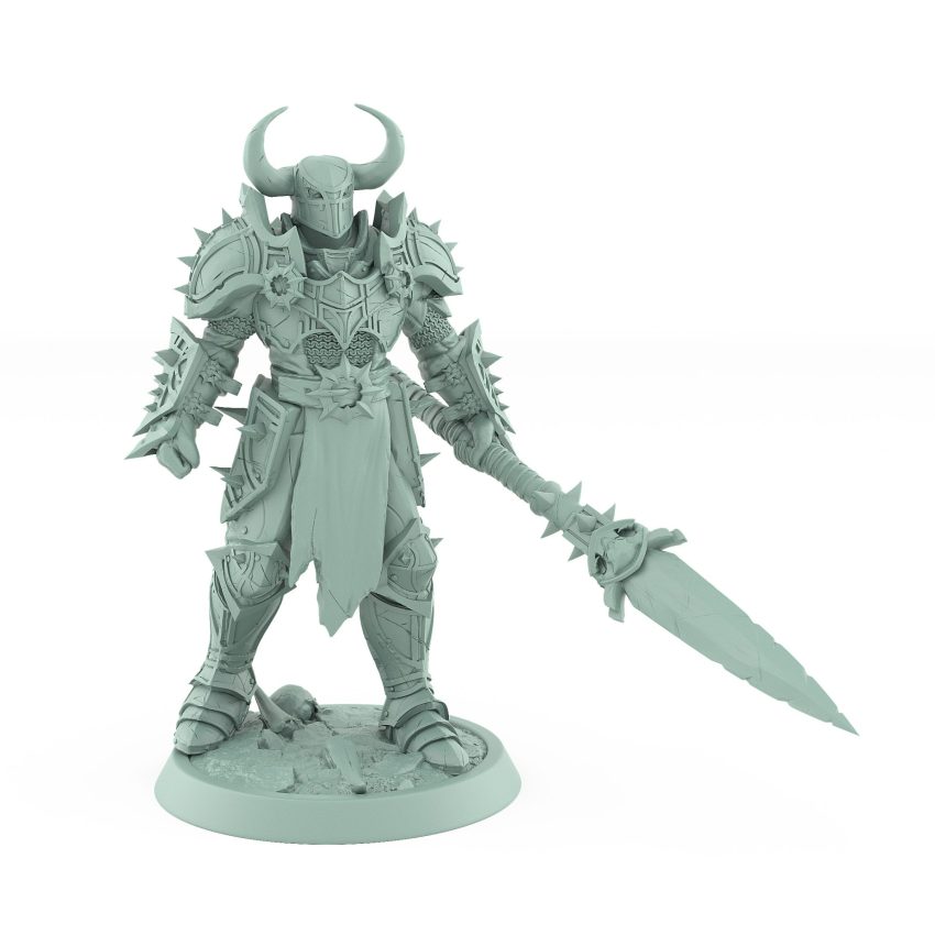 armored war commander with horned helmet and glaive from unchained collection