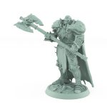 regal human warrior with double-headed axe and fur cape from unchained collection