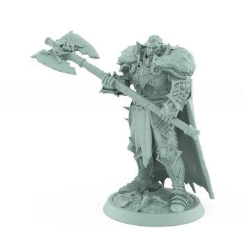 regal human warrior with double-headed axe and fur cape from unchained collection