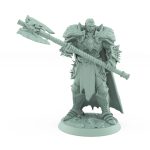 regal human warrior with double-headed axe and fur cape from unchained collection