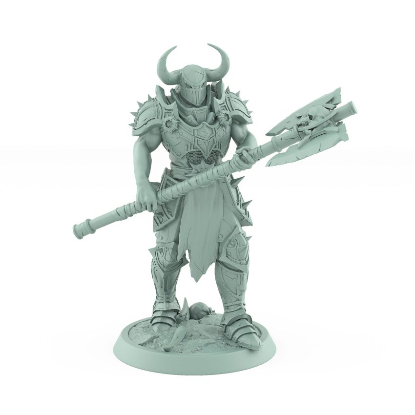 commanding human male warrior in horned helmet marching with spear from unchained collection