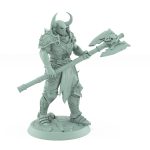 commanding human male warrior in horned helmet marching with spear from unchained collection