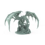 dark fantasy dragon miniature with wings chains and stone base from unchained collection