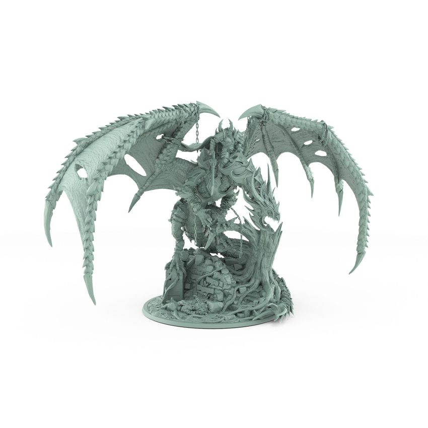 crowned dragon miniature with wings cursed armor and ruins from unchained collection