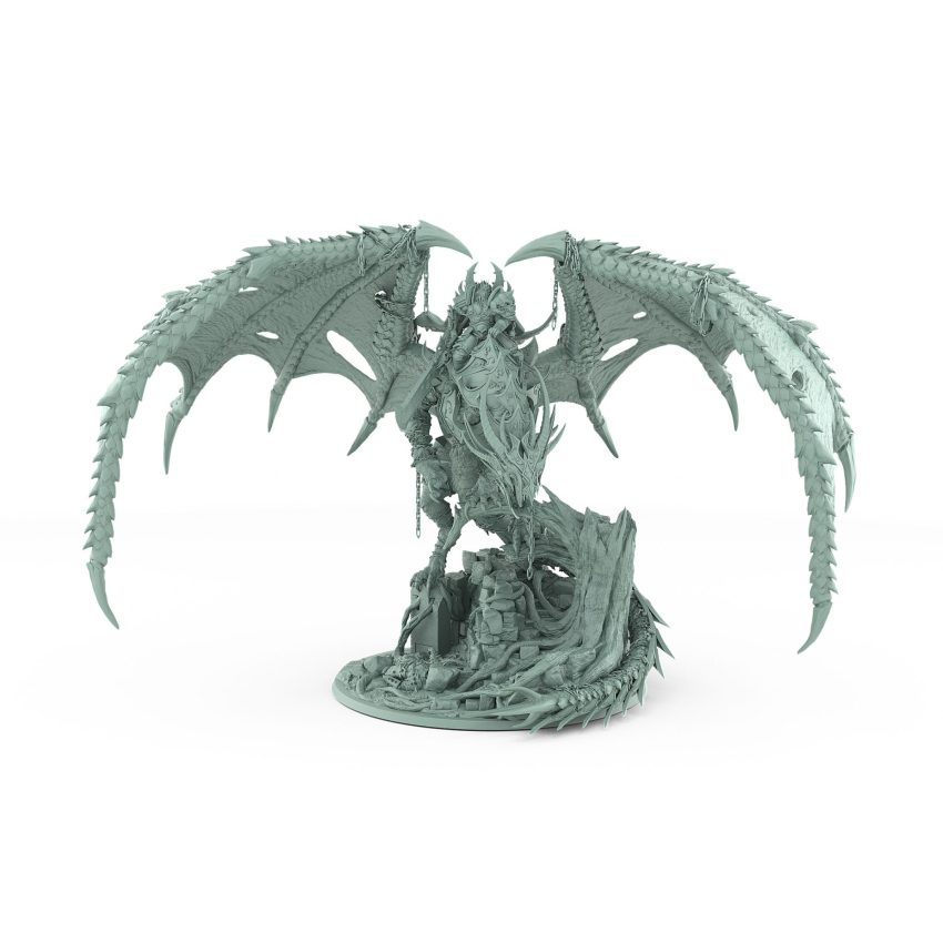 crowned dragon miniature with wings cursed armor and ruins from unchained collection