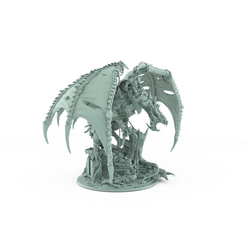 crowned dragon miniature with wings cursed armor and ruins from unchained collection