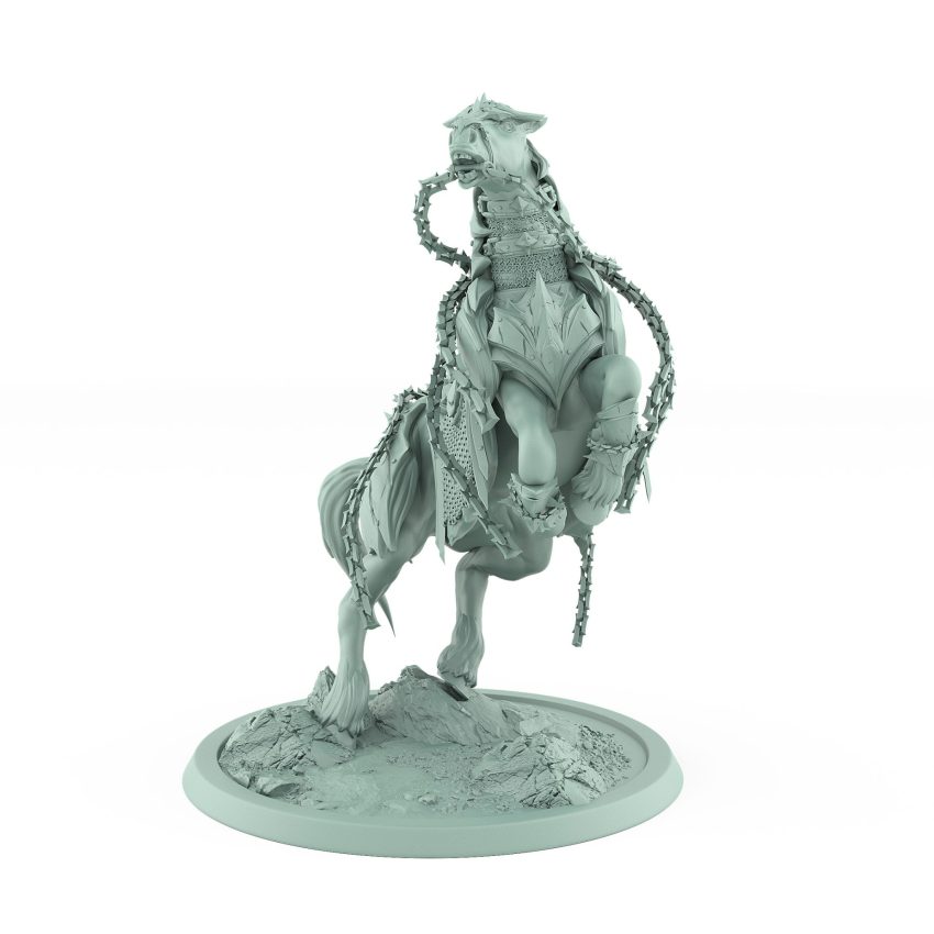 rearing armored warhorse miniature leaping into battle from the unchained collection