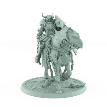 dark knight riding armored warhorse grim fantasy tabletop miniature from unchained collection