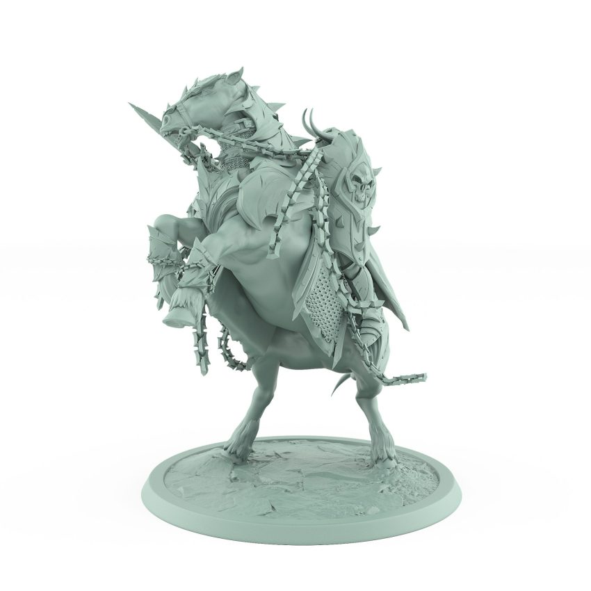 armored rearing warhorse with dark knight from unchained collection fantasy miniature