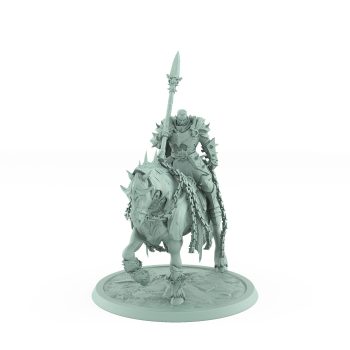 armored knight riding chained warhorse holding a spear in walking pose from unchained fantasy collection
