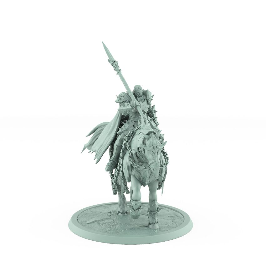 armored knight riding chained warhorse holding a spear in walking pose from unchained fantasy collection