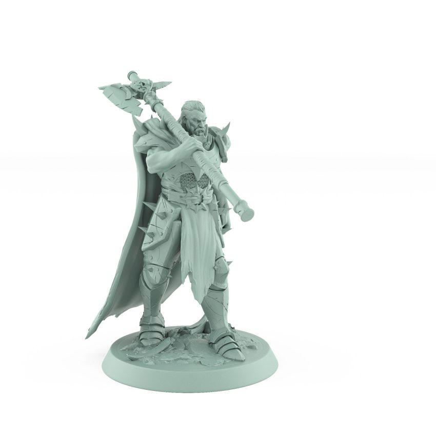 heavily armored raider warrior walking with large axe over shoulders dark fantasy miniature