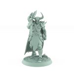 helmeted axe ranger warrior in spiked armor walking with cape dark fantasy mini