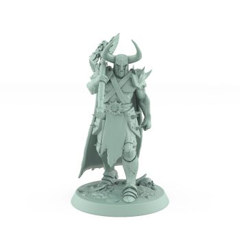 helmeted axe ranger warrior in spiked armor walking with cape dark fantasy mini
