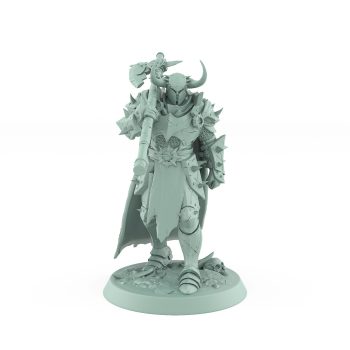 axe soldier miniature from unchained collection walking with horned helmet and spiked armor