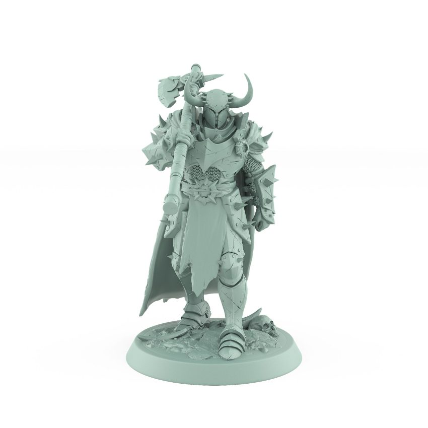 axe soldier miniature from unchained collection walking with horned helmet and spiked armor