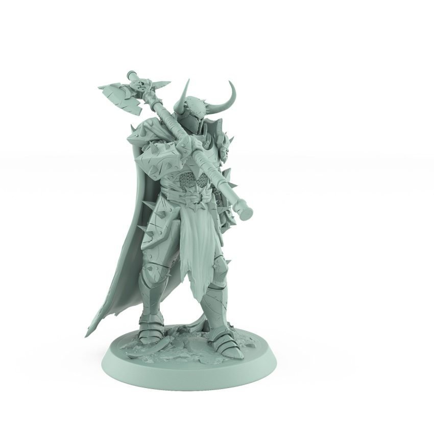axe soldier miniature from unchained collection walking with horned helmet and spiked armor