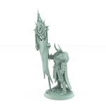 unchained army banner bearer warrior with skulls and horned helmet on rocky base