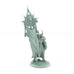 unchained army banner bearer warrior with skulls and horned helmet on rocky base