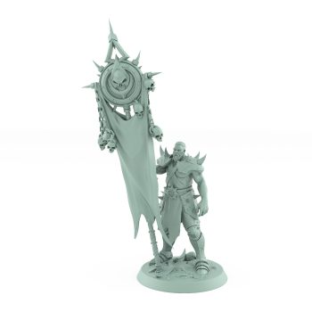 bare chested ranger with skull totem banner fantasy unchained army warrior