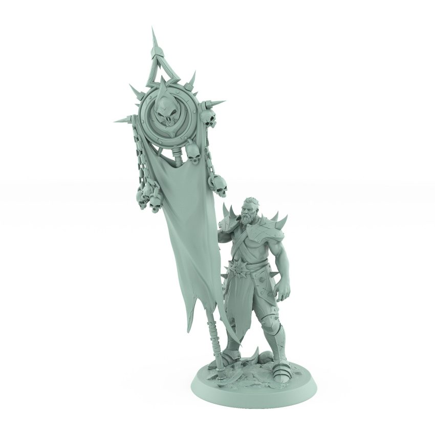 bare chested ranger with skull totem banner fantasy unchained army warrior
