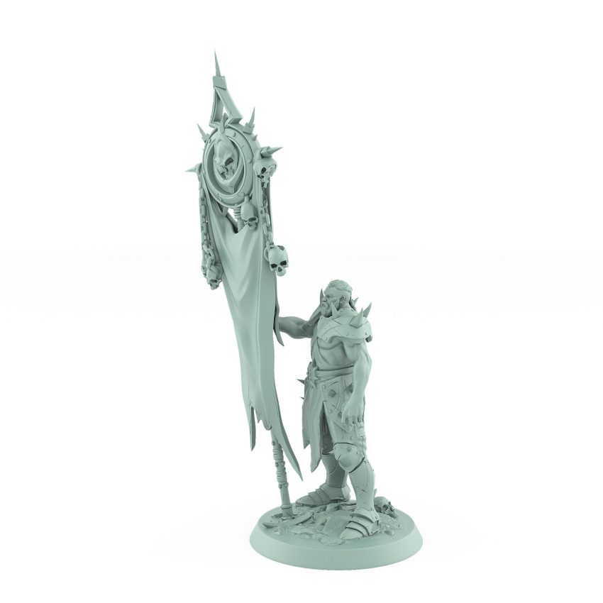bare chested ranger with skull totem banner fantasy unchained army warrior