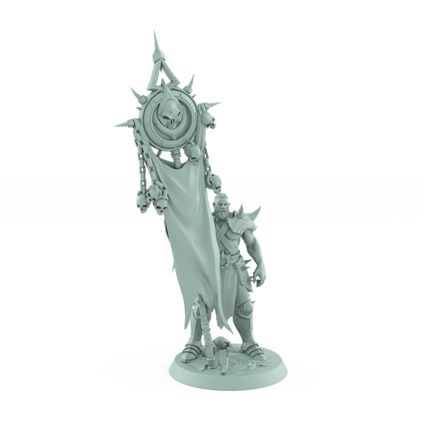 bare chested ranger with skull totem banner fantasy unchained army warrior