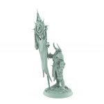 unchained warrior armored miniature holding skull-covered banner for fantasy tabletop