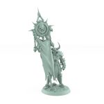unchained warrior armored miniature holding skull-covered banner for fantasy tabletop