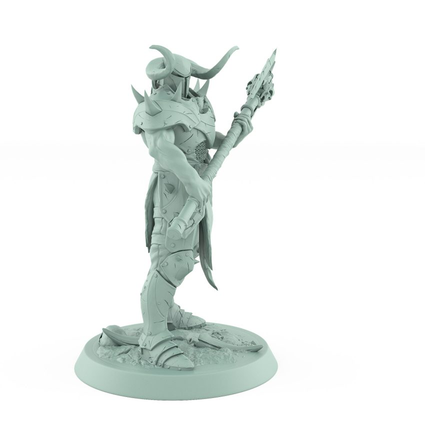 armored raider miniature holding massive double-bladed skull axe from unchained collection