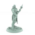 bareheaded armored warrior gripping skull axe standing on textured base